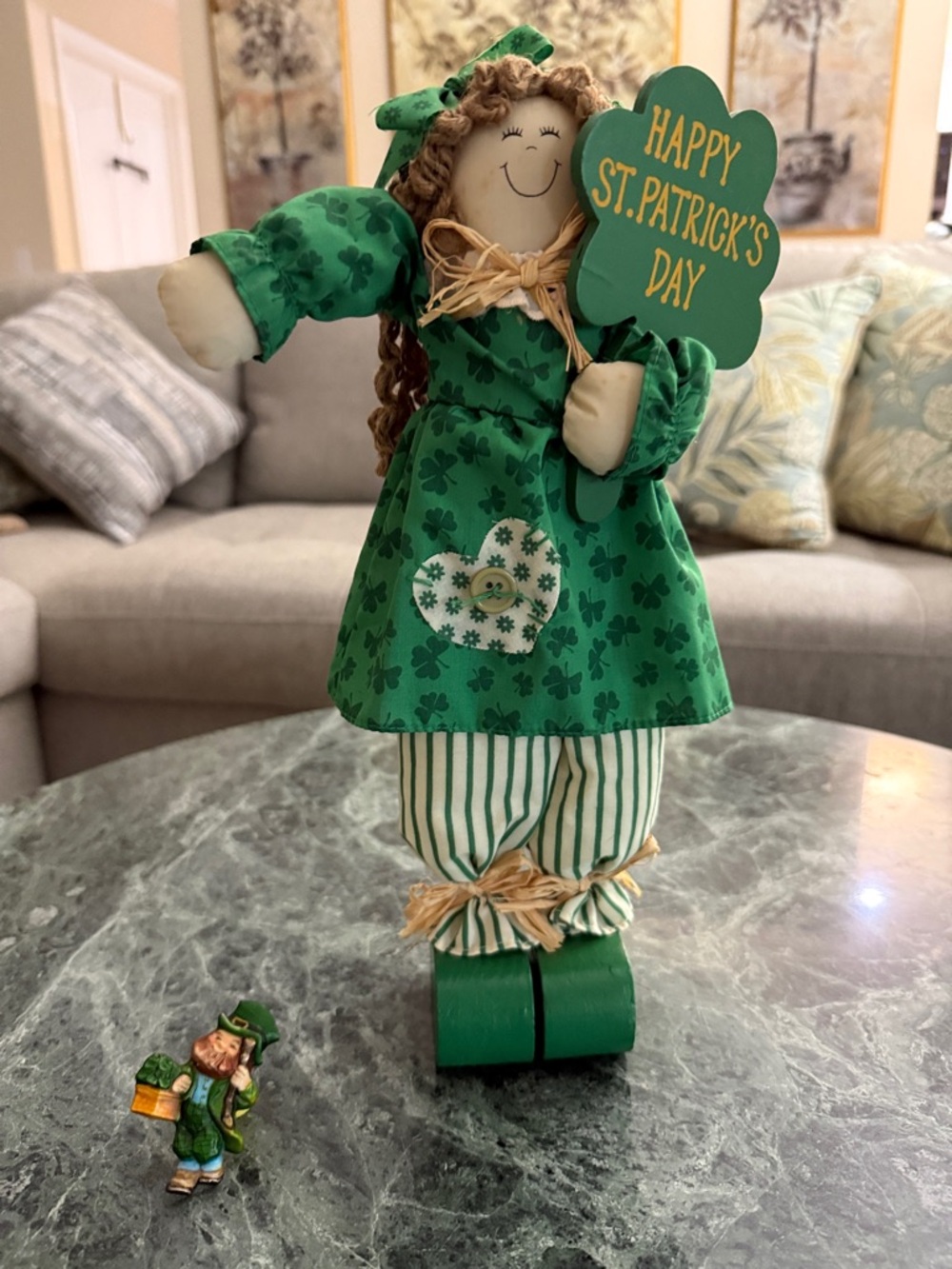 St. Patrick's Day Green Shamrock Rag Doll Vintage Display Statue